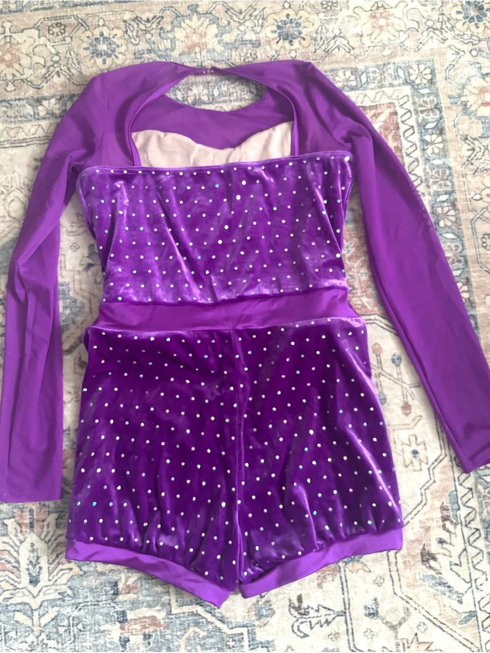 Girls' Purple Velvet Heart-Belt Dance Romper